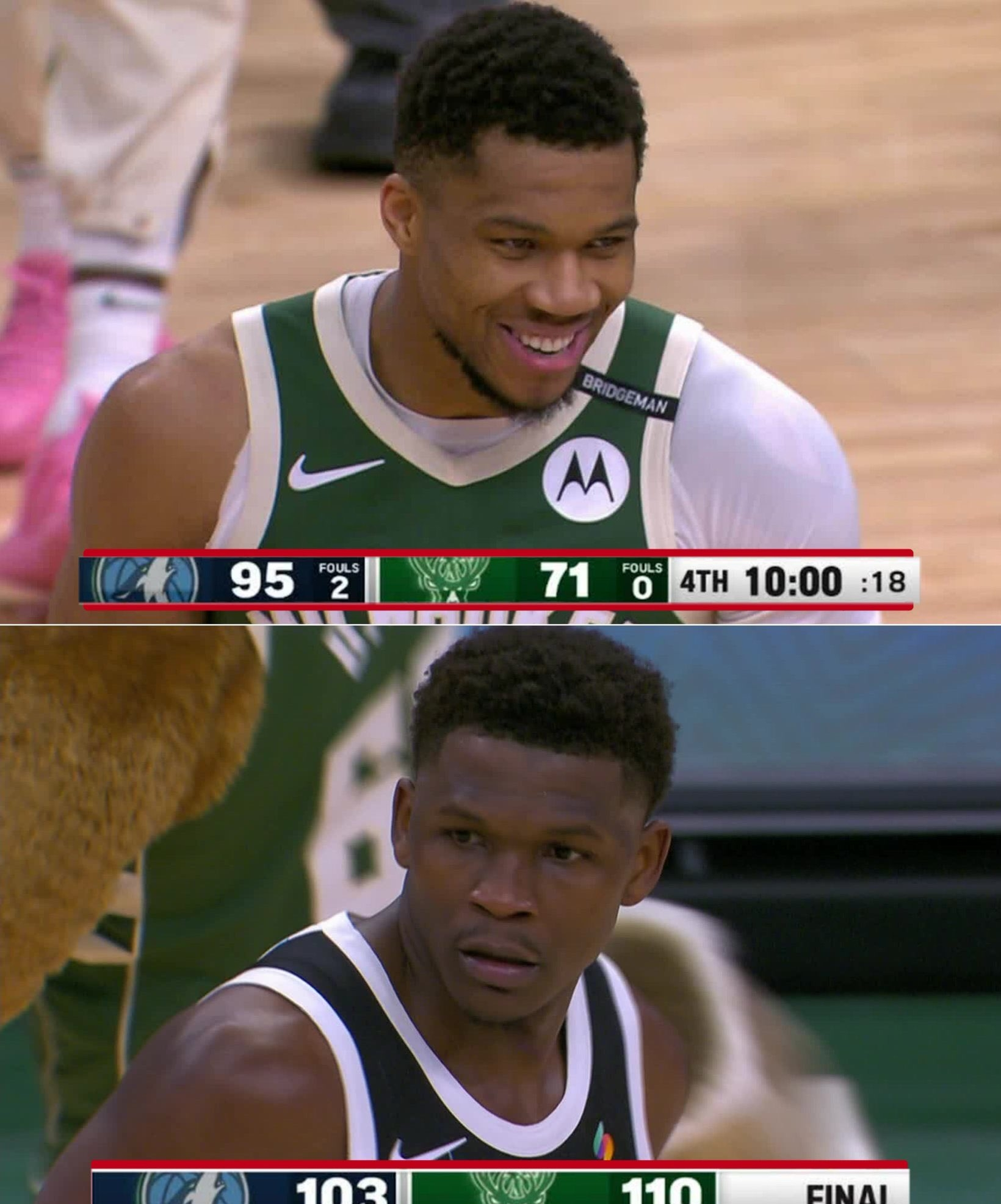 雄鹿逆转猛龙夺胜，字母哥砍下40+20